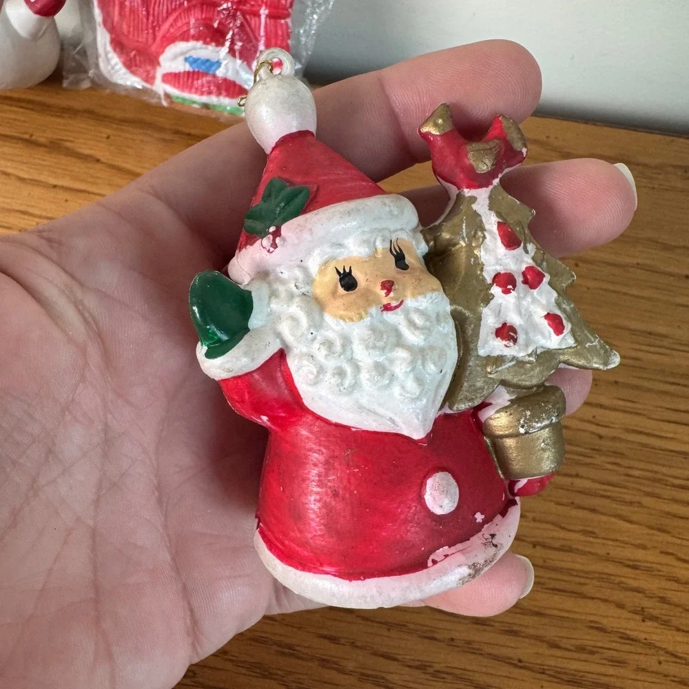 Vintage Bradford Novelty Christmas Decorations Snowman House Santa Ornament Set‎